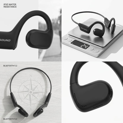 Product grid for black OPN Sound Aperto headphones showing 24g weight, IPX5 rating, and open-ear fit.